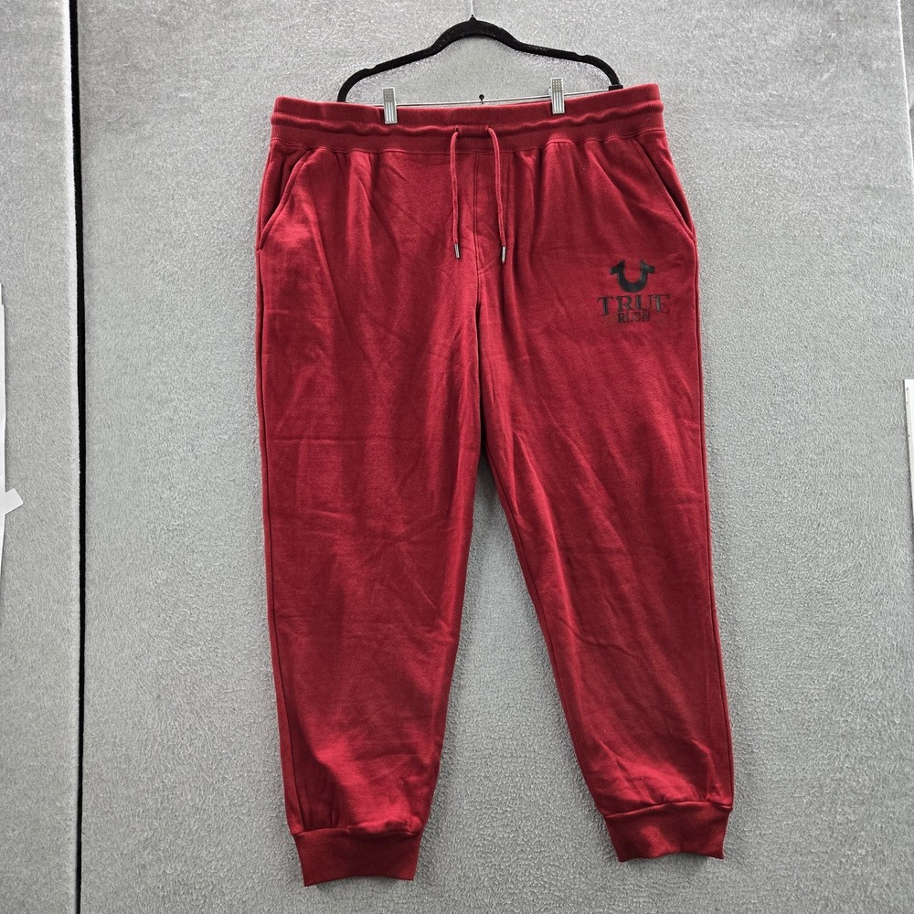 True Religion Men Pants 3XL Red Sweatpants Fleece Logo 106449 Jogger Relaxed NWT